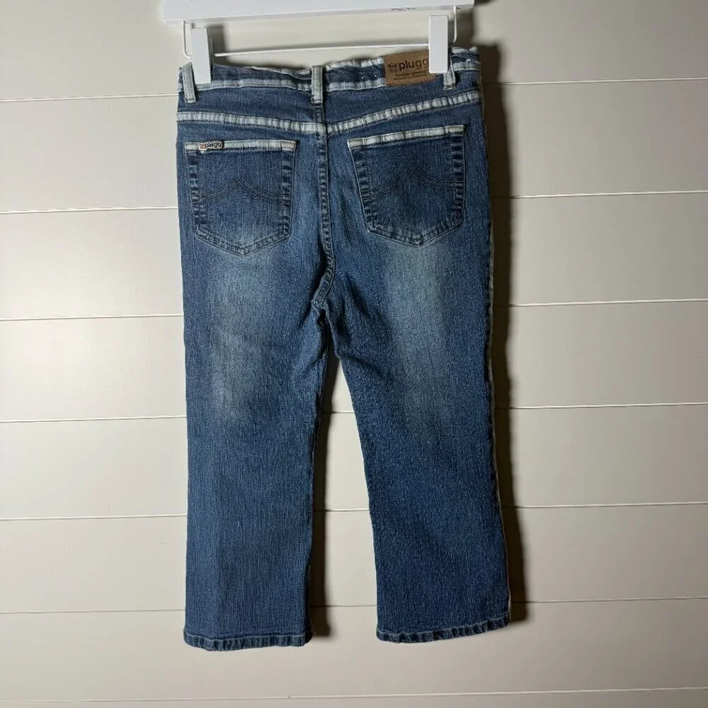 Plugg Jeans Medium Wash with Bleached Accents Sz 14 Cotton/Poly/Spandex Blend